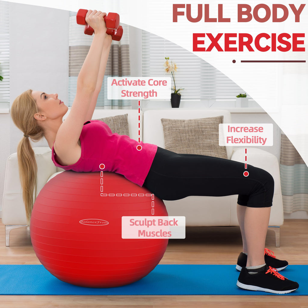 Fitvids 26-inch Red Anti-Burst Slip Resistant Exercise Ball, 2000-Pound Capacity, Includes Free Foot Pump