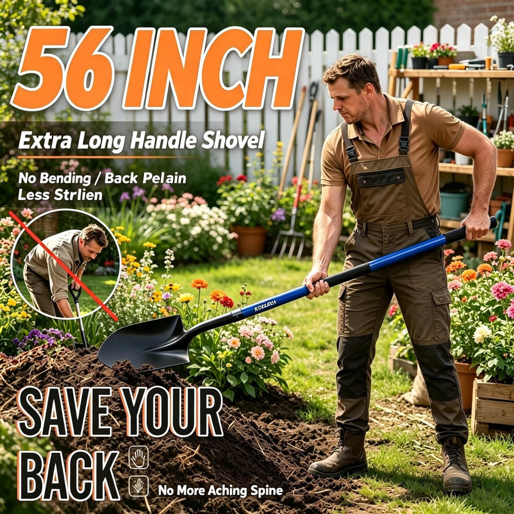 KOLEIYA Shovel,Shovels for Digging Heavy Duty with Fiberglass Handle,Spade Shovel for Gardening Trenching Planting Transferring,57 inches,Blue