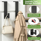 VINHOLD Heavy Duty Stainless Steel Over-Door Hook for Coats, Totes, Towels – Easy Install Door Hooks with Non-Slip Pads for Bedroom Bathroom Entryway Office (Black, 2 Pack, Fits 1-3/4" Thick Door)