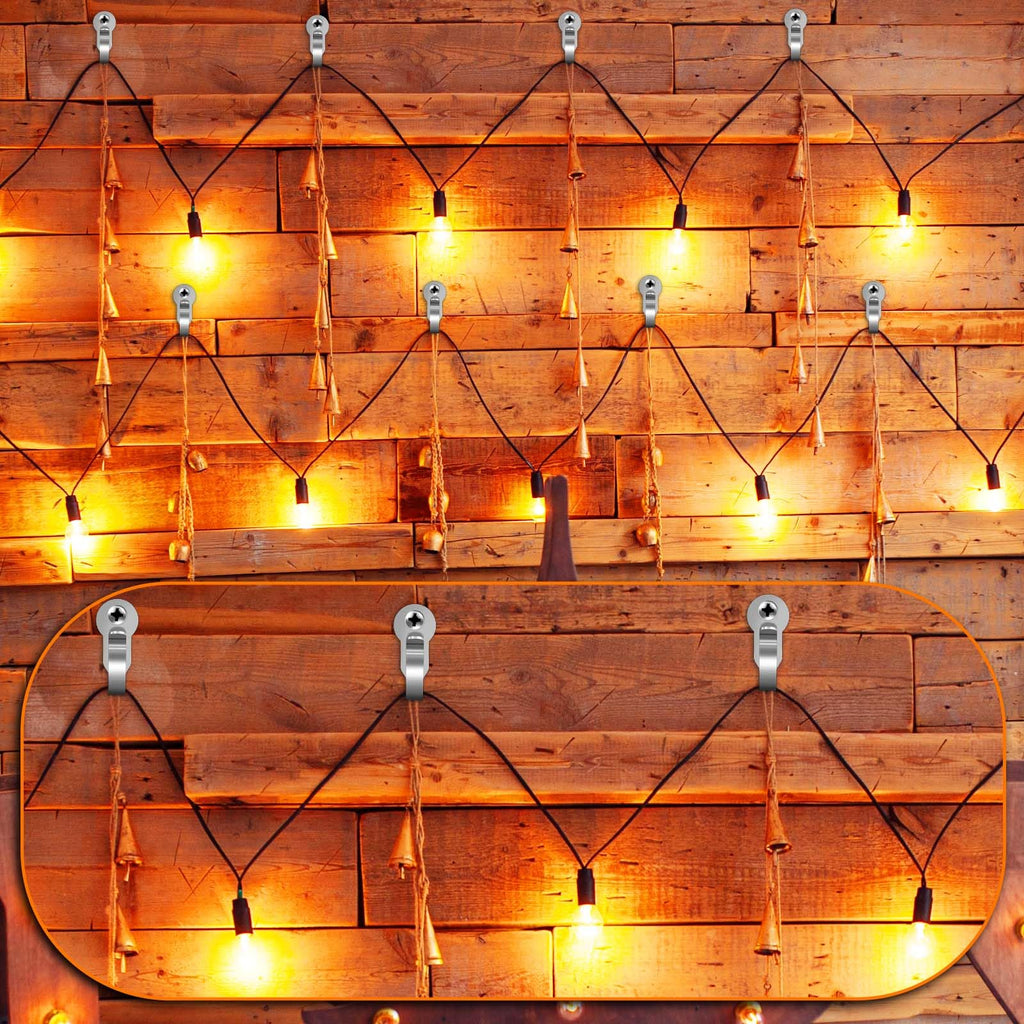 HiGift 36 Pack Light Hanger Hooks, Stainless Steel Screw in Hook for Hanging Outdoor Lights, Rope Light Clips for Christmas and Holiday Decor, Wire and Fairy Led Lights, Silver