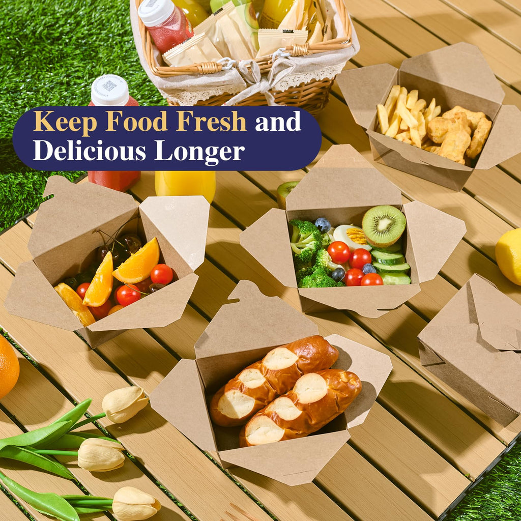 LITOPAK 50 Pack 27 oz Take Out Food Containers, Kraft Brown Take Out Boxes Leak Grease Resistant and Stackable for Restaurants, Homes, Offices, Picnics