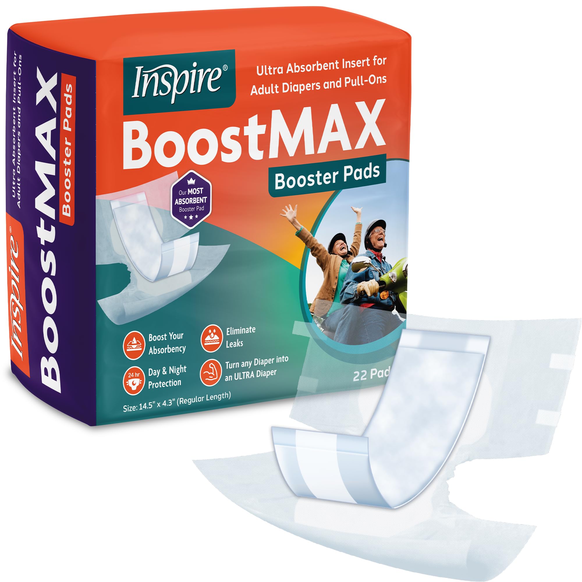 Inspire Incontinence Booster Pads Super Absorbent Absorbs Over 5 Cups | Liner Women and Men | Inserts for Adult Diapers Overnight 22 Count