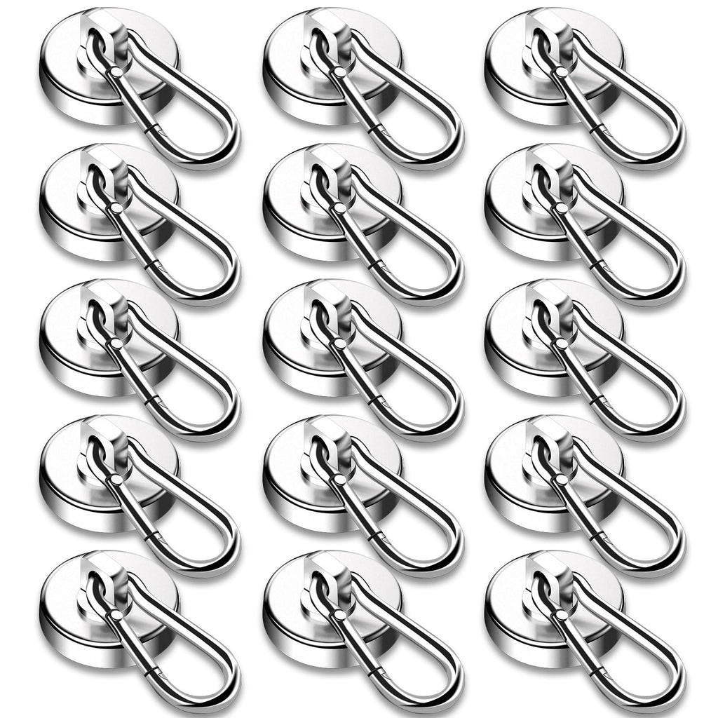 DIYMAG Magnetic Hooks, 110LBS Heavy Duty Neodymium Magnetism with Swivel Carabiner Hook,Great for Your Refrigerator and Other Magnetics Surfaces, Pack of 15