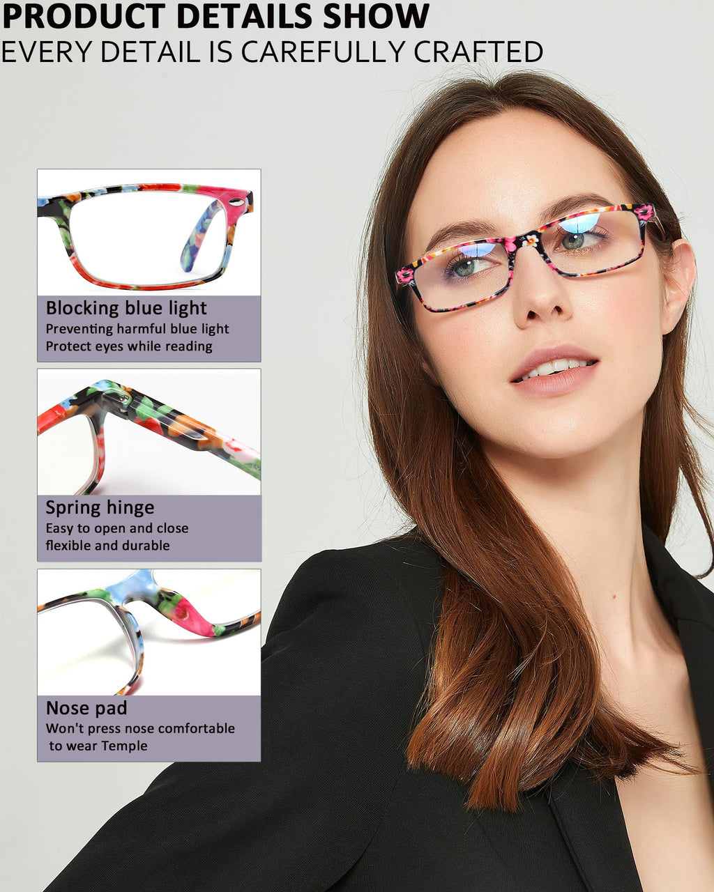 YTDBNS Reading Glasses for Women, Stylish Blue Light Blocking Readers, Ladies Eyeglasses, Fashion Computer Eye Glasses