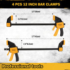 8-Piece Bar Clamps for Woodworking - 4 Pcs 12 inch Bar Clamps with 150 LBS Load Limit, 4 Pcs Heavy Duty Metal Spring Clamps, Quick Release Triggers