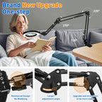 NUEYiO Ultra Long 3-Section Swing Arm 12X Magnifying Glass with Light and Stand, 4-way Large Strong Metal Clamp Lighted Magnifier Lamp, 5 Color Modes LED Magnifying Lamp for Workbench, Crafting, Hobby