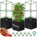 WLLEYAY 3 Pack 46'' Square Tomato Cages with 17 Gallon Grow Bags