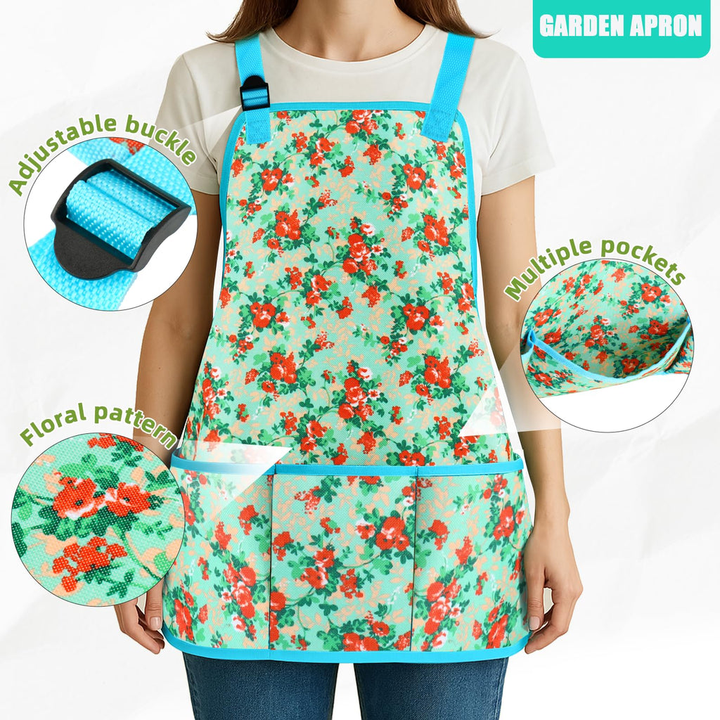 Garden Tools Set, JUMPHIGH 10 PCS Heavy Duty Gardening Tools Includes Hand Trowel Rake Weeder Pruner, Gardening Gifts for Women, Garden Kit with Tote Bag, Apron, Gloves, Kneeling Pad