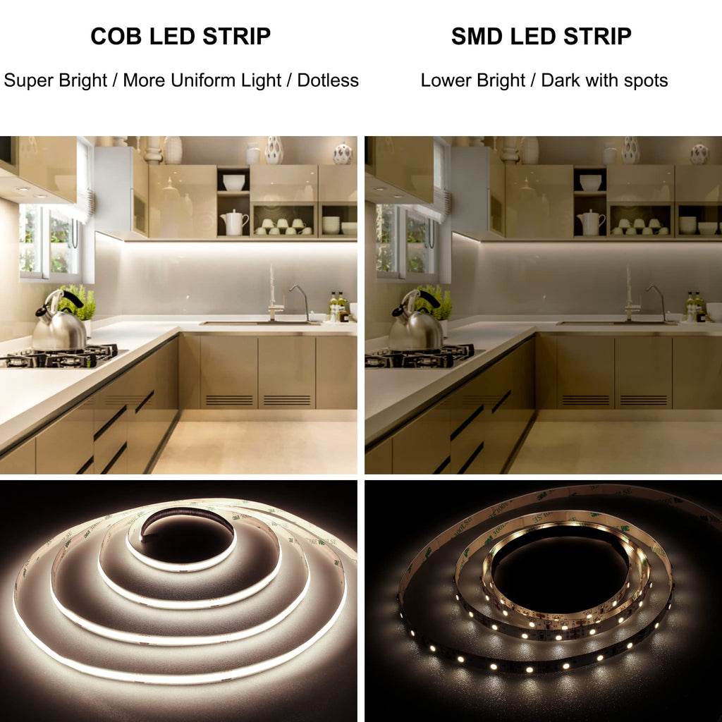 Pandery LED Strip Lights 32.8FT,Dimmable cob led Strip with Adapter and Remote,24V Strip Lights CRI90+ 8mm Wide 3840leds,Natural White 4000K Indoor led Tape,Perfect for Cabinet,Room,Kitchen,TV