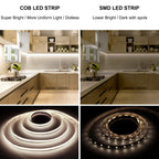 Pandery LED Strip Lights 32.8FT,Dimmable cob led Strip with Adapter and Remote,24V Strip Lights CRI90+ 8mm Wide 3840leds,Natural White 4000K Indoor led Tape,Perfect for Cabinet,Room,Kitchen,TV