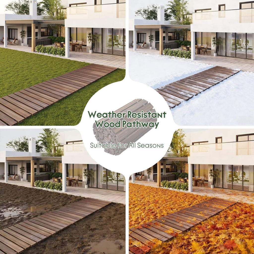 Wooden Garden Pathway 8 FT Outdoor Roll Out Wood Walkway (Carbonized)