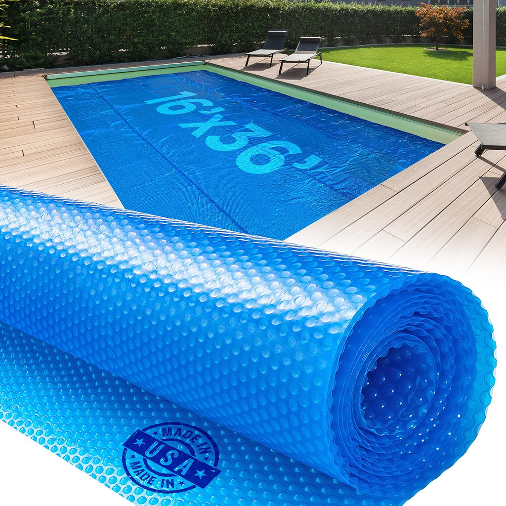16' x 36' Rectangular Solar Cover for Inground and Above Ground Pools, 12 Mil - Premium Heavy Duty Solar Blanket for Above Ground Pool, Blue - Made in USA