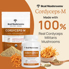 Real Mushrooms Capsules Supplements - Organic Cordyceps Mushroom Powder in Capsules - Energy and Performance Mushrooms with Verified Beta Glucans - Vegan, Non-GMO, 300 Capsules