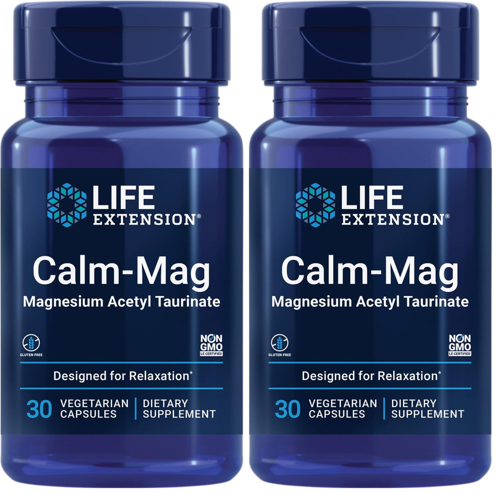 Life Extension Calm-Mag, Magnesium Acetyl taurinate, Daily Stress Management Formula, Supports Calmness and Relaxation, Gluten-Free, Non-GMO, Vegetarian, 30 Capsules,(Pack of 2)