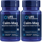 Life Extension Calm-Mag, Magnesium Acetyl taurinate, Daily Stress Management Formula, Supports Calmness and Relaxation, Gluten-Free, Non-GMO, Vegetarian, 30 Capsules,(Pack of 2)