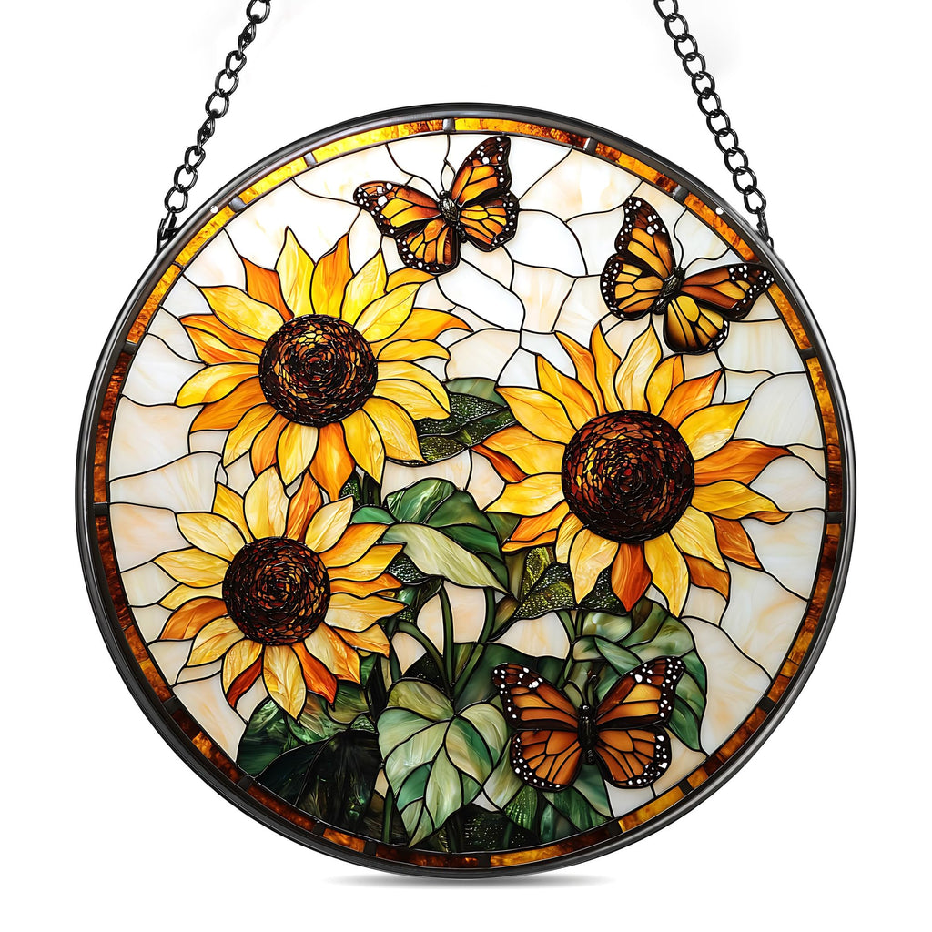 Zhuoyaju Stained Glass Window Hanging, Stain Glass Suncatcher, 7.8 x 7.8 in