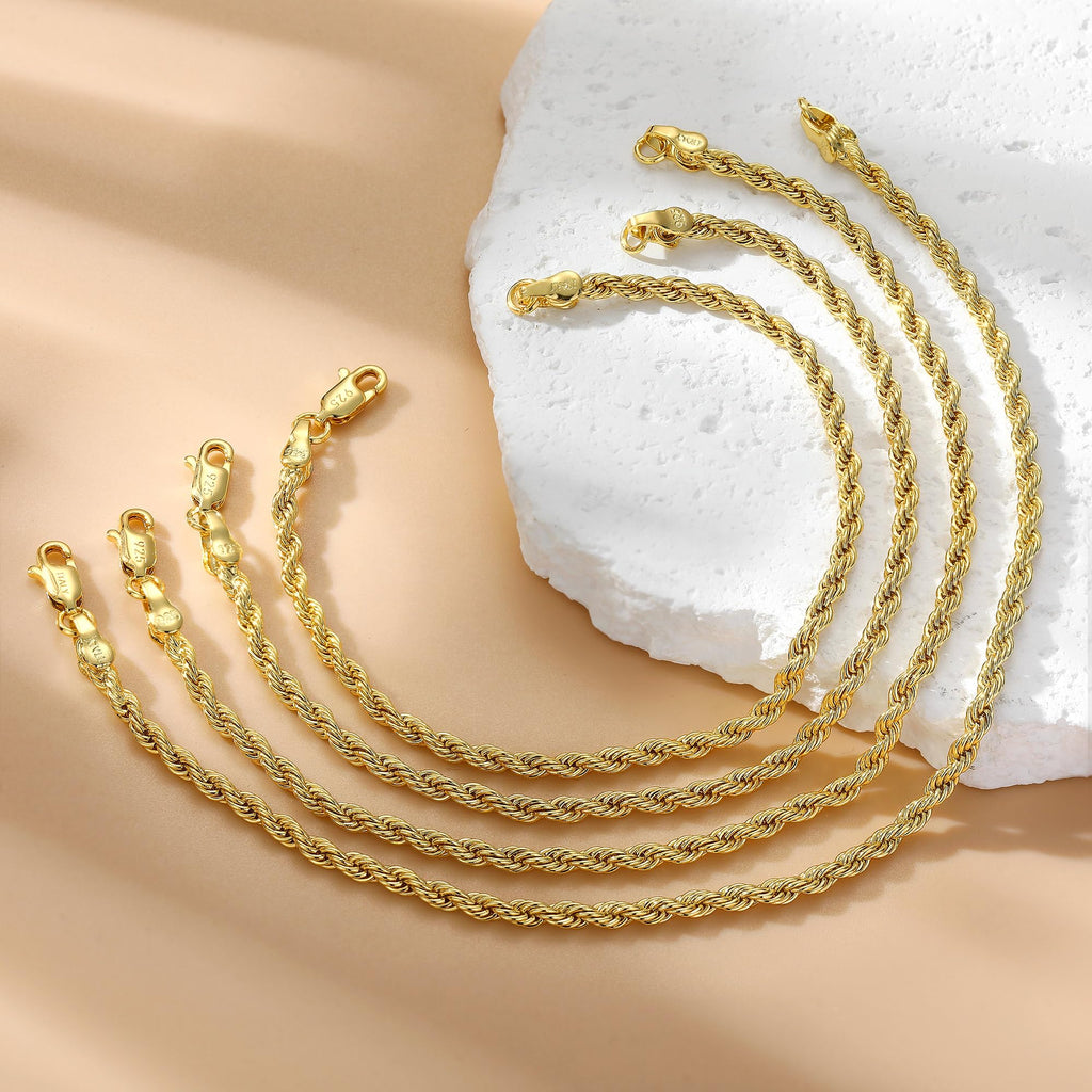 Goldegg Gold Bracelets for Women, 925 Sterling Silver 3MM Rope Bracelets