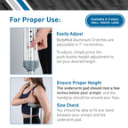 BodyMed Aluminum Crutches, Tall (Pair) - Adjustable Height (5'10" - 6'6"), Lightweight Design, Padded Underarm Cushions & Hand Grips, Non-Slip Rubber Tips - Supports Up to 300 Pounds