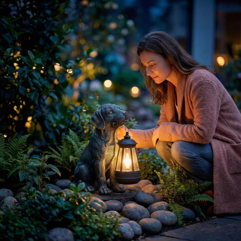 Lyeasw Outdoor Dog Statues Garden Decor with Solar Lantern