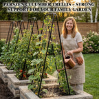 Perszen 50.39"x16.93" Sturdy Cucumber Trellis for Raised Garden Bed, Rustproof Metal Garden Trellis for Climbing Plants Outdoor, A-Frame Vertical Arch Trellis for Vegetables, Cucumber, Pea, Black