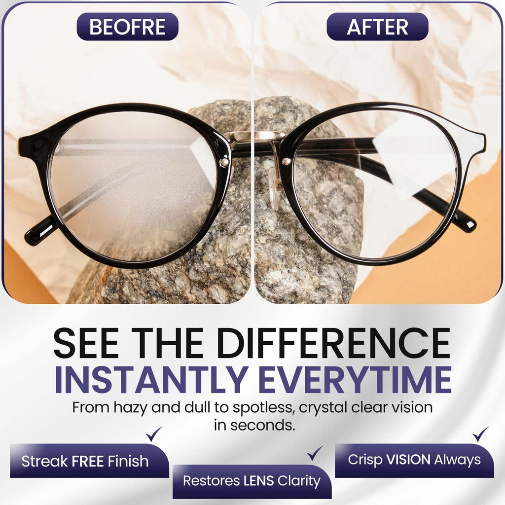 ULTRAVUE Eyeglass Gel Lens Cleaner Spray Kit - 2 x 8oz and 1 x 2oz Gel Eyeglasses Cleaner Spray Bottle + 2 Microfiber Cloth for Cleaning - Safe for All Lenses (AR Coated Included)