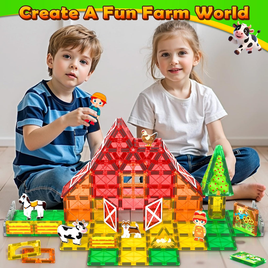 Magnetic Tiles Toys with Farm Animals for 3+ Year Old Toddler, Magnetic Blocks Building Toys for Kids Ages 3-5 5-7 Girls Boys, Classroom Must Haves