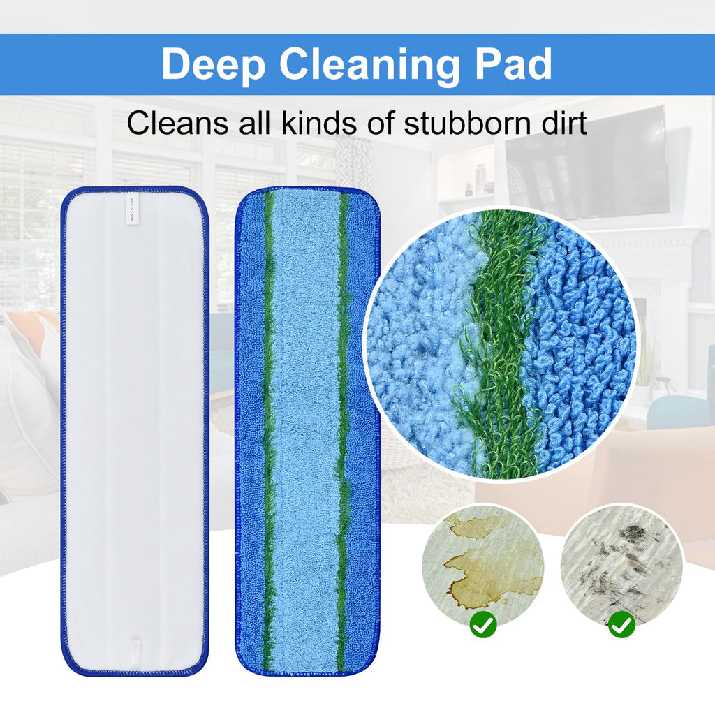 8 Pack Microfiber Cleaning Pad for Bona Mop Hardwood & Hard Surface Floors Dry and Wet Floor Cleaning - Includes 4 Microfiber Cleaning Pad, 2 Deep Clean Pads and 2 Dusting Pad - Dual Zone Cleaning