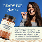 Magnesium Zinc & Vitamin D3 | 260MG Complex | High Absorption Mag Citrate, Glycinate & Malate | Muscle, Nerve Function & Bone Health Support | Zinc and Magnesium Supplement with VIT D3 | 60 Ct.