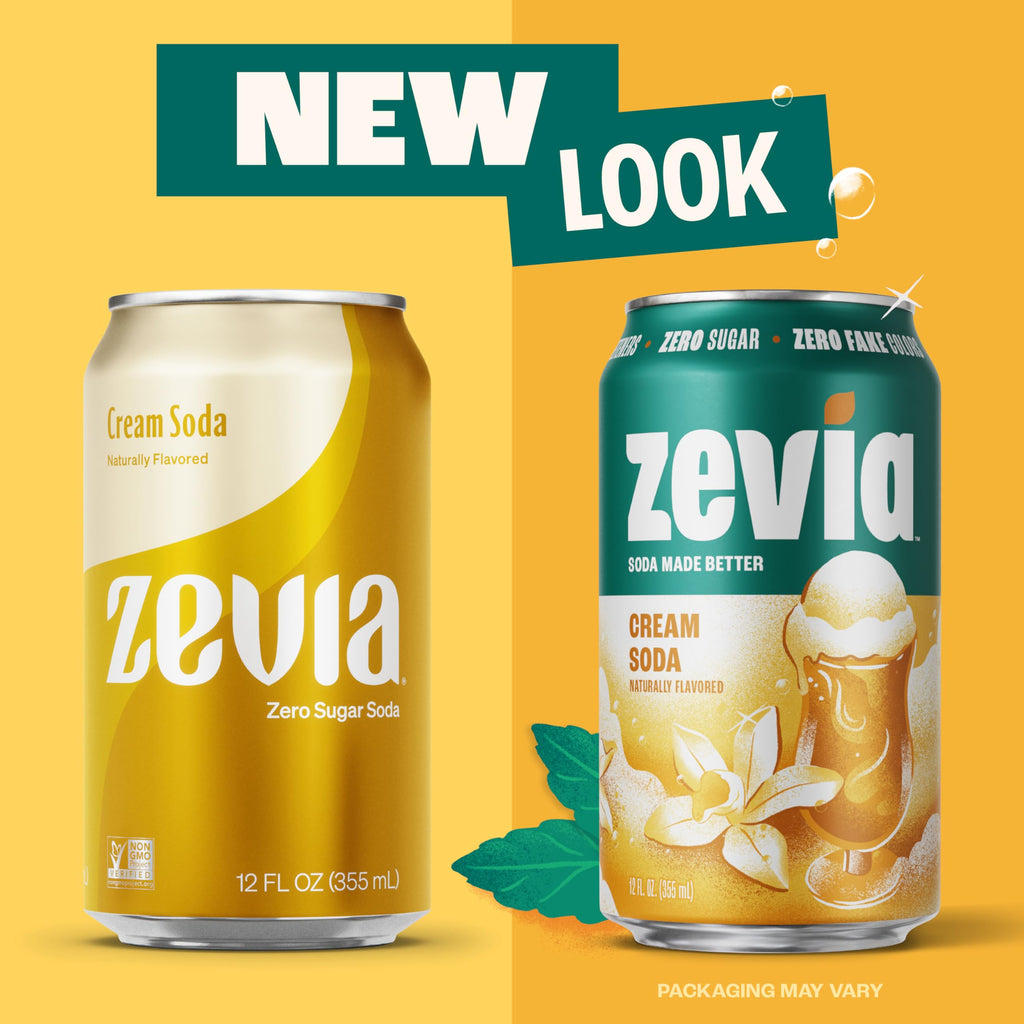 Zevia Zero Sugar Soda, Cream Soda, 12 oz Cans (24-Pack) – Naturally Sweetened, Non-GMO Project Verified, Gluten-Free, Vegan