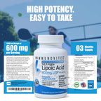 IMMUNOVITES 3-Pack Stabilized R-Alpha Lipoic Acid ((True)) 600mg per Serving [[High Potency & up to 40x Increased Absorption]] (Na R-ALA) (Na R-LA) (Na R-Lipoate) (3 Bottles)