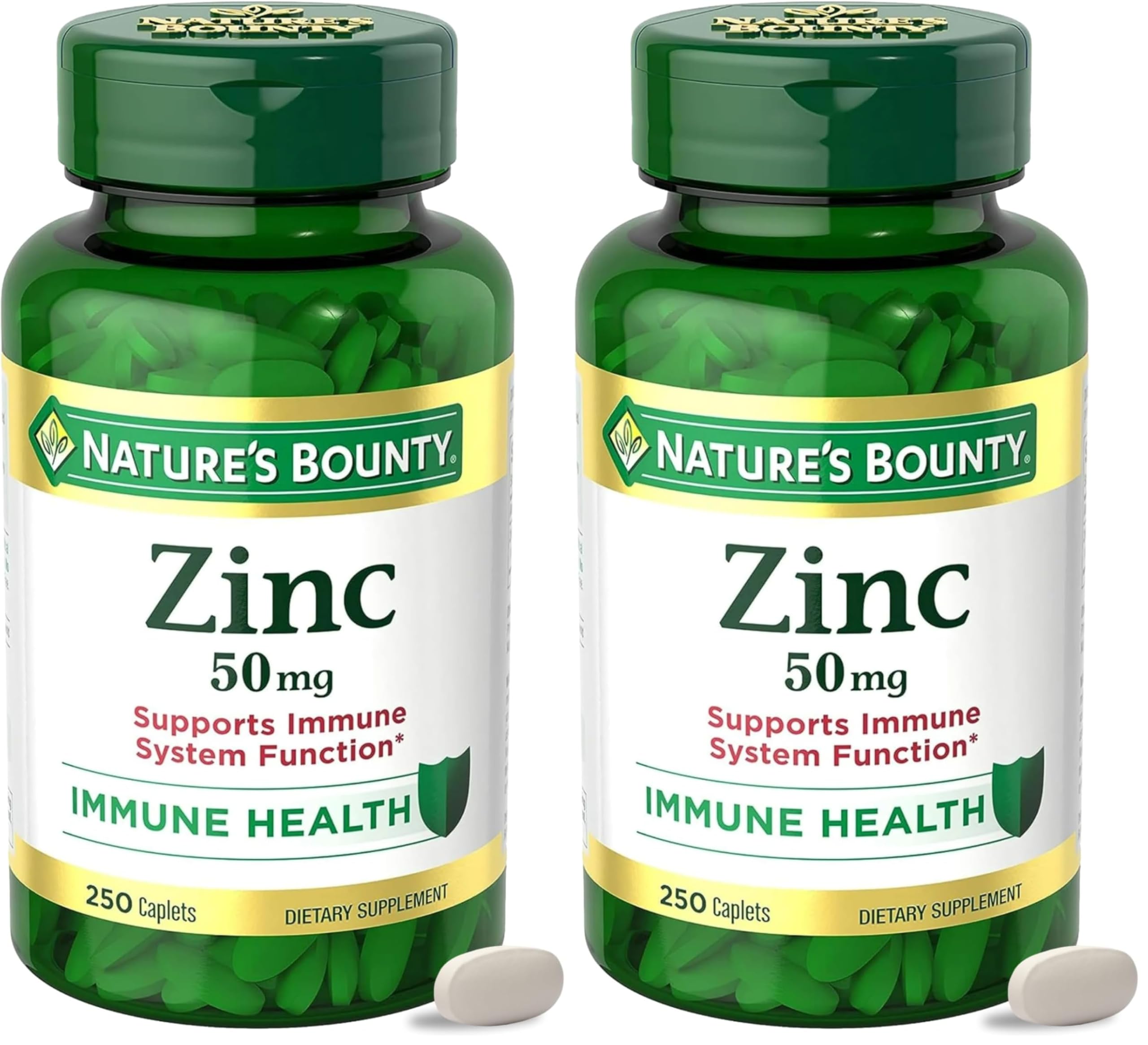 Nature’s Bounty Zinc 50mg,Immune Support & Antioxidant Supplement,Promotes Skin Health,1 Caplet Per Day,Gluten Free,250 Vegetarian Caplets,(Pack of 2)