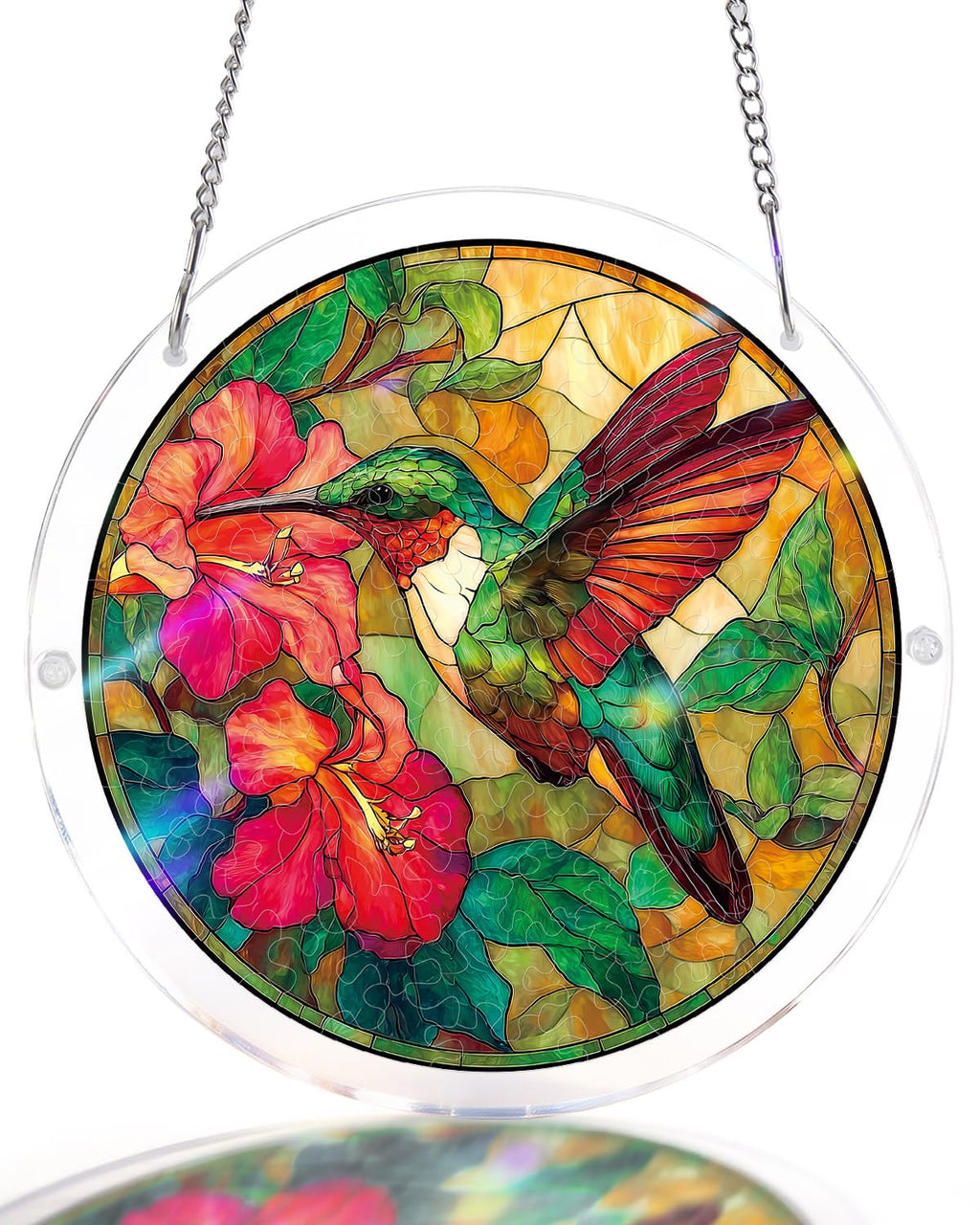 KaayeeWood Acrylic Suncatcher Puzzle, Emerald Flame Hummingbird-7.4 in