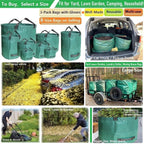 Professional 3-Pack 137 Gallon Extra Large Lawn Garden Bags (D34,H34 in) Reusable Yard Waste Bags with Gardening Gloves for Big Leaf Bag,Lawn Weeds,Grass Clippings Bag,Yard Debris Containers 4 Handles