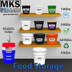 MKS Plastics 2-Gallon Bucket with Airtight Lid – Made in USA, Food Grade BPA Free Plastic, Heavy Duty Multi-Use, Metal Handle with Grip, Stackable Storage – White, 10 Pack