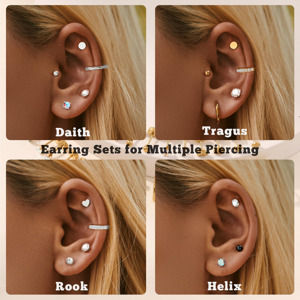 LOFITOR Hypoallergenic Surgical Steel Flat Back Earrings Set for Women Men