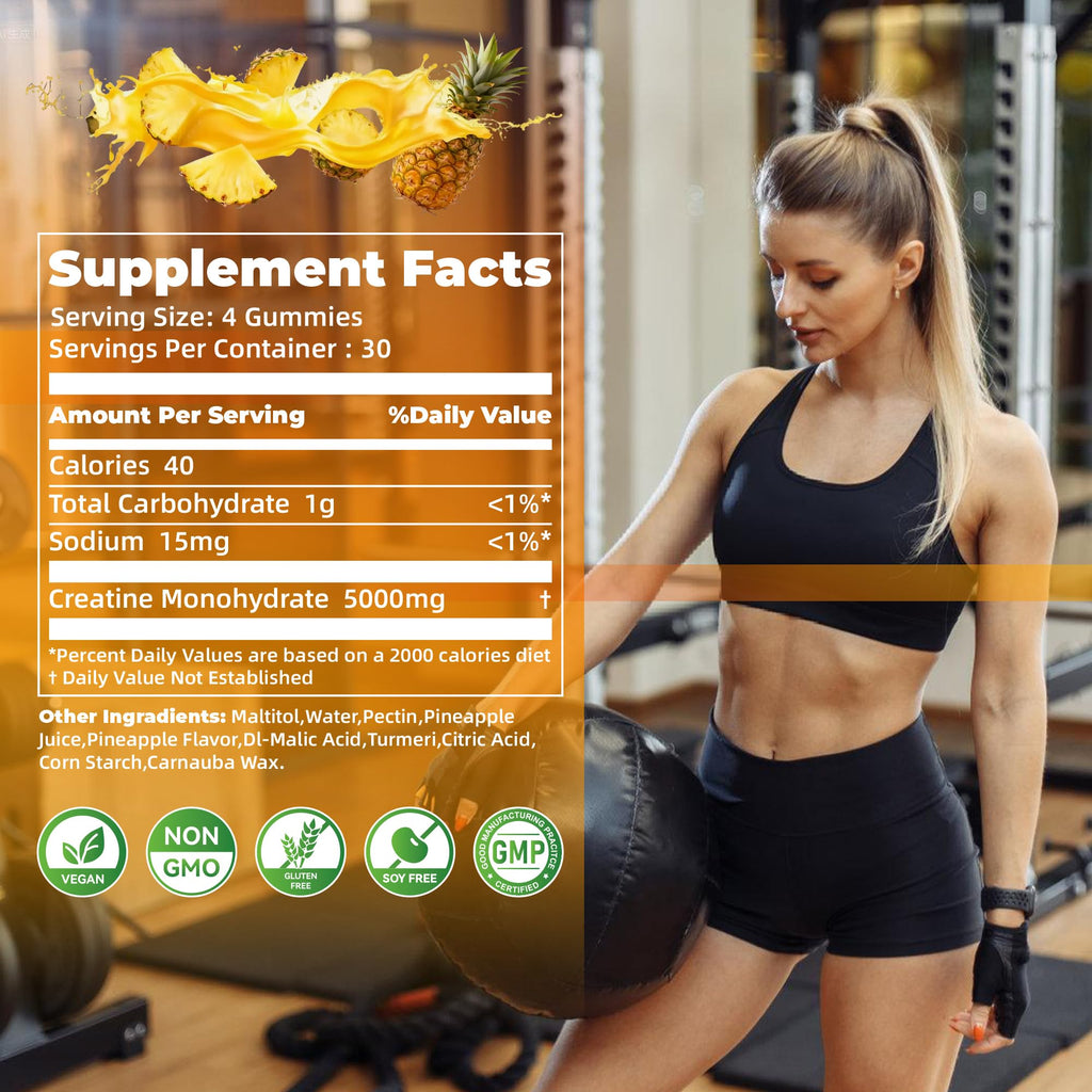Nutravita NSF Certified Creatine Gummy - Creatine Monohydrate Gummies for Men & Women-5g of Creatine Monohydrate per Serving - Sugar Free,Vegan,Pineapple Flavor, 120 Count