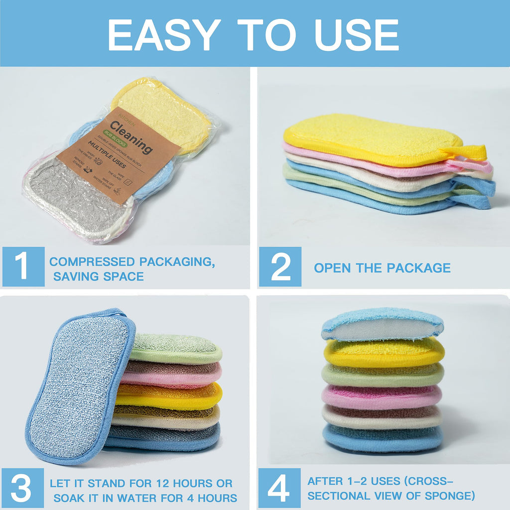 Dish Sponge Kitchen Sponges,Scrub Sponges,Double Sided Cleaning,Non Scratch,Ultra fine Fiber Wiping+Stainless Steel Wire to Remove Stubborn Stains,Durable Thickening (Large 12-Pack)