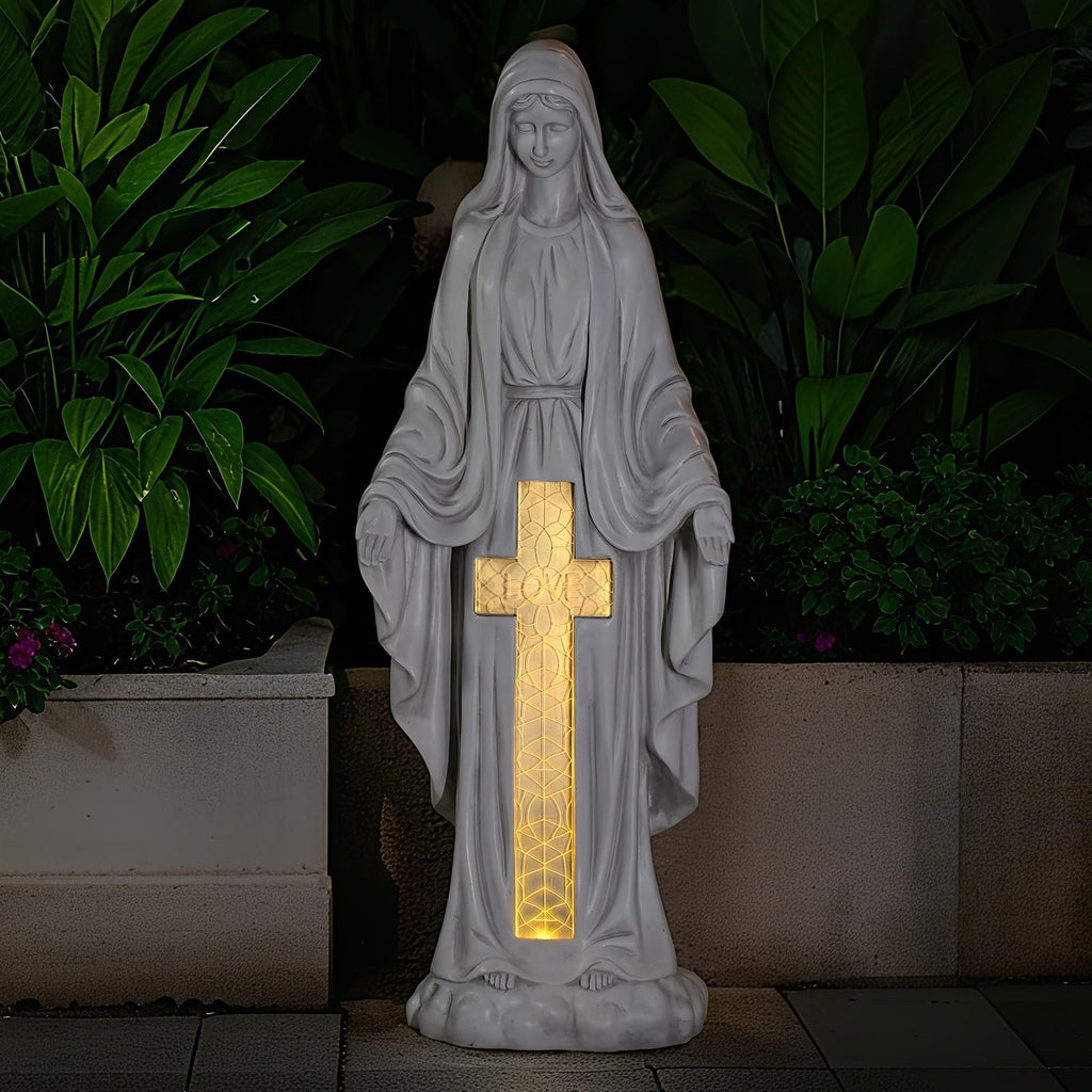 VChymm Solar Virgin Mary Praying Statue 27.9 Inch- Outdoor Religious Garden Decor with LED Lights, Weather-Resistant Magnesium Oxide Sculpture for Yard, Patio, Entryway （White Solar Virgin Mary）
