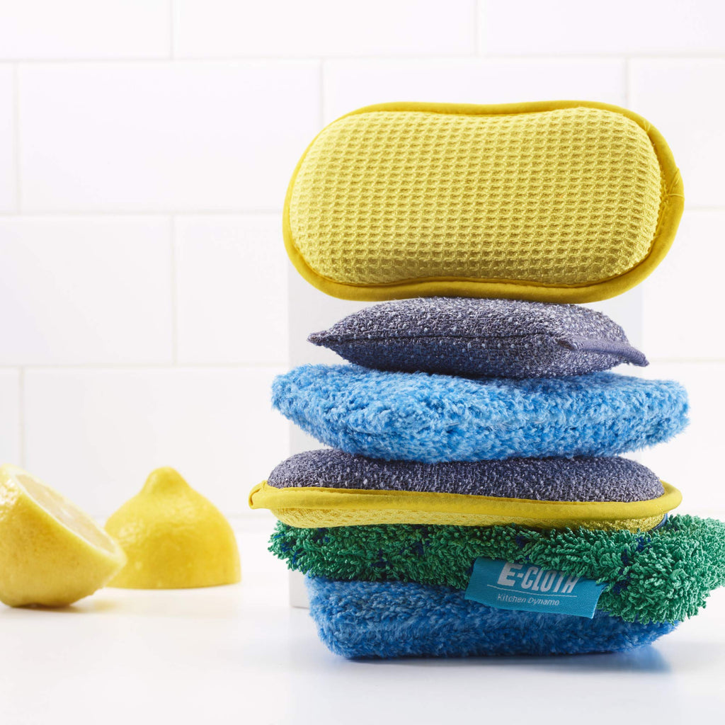 E-Cloth Washing Up Pad, Premium Microfiber Non-Scratch Kitchen Dish Scrubber Sponge, Ideal for Dish, Sink and Countertop Cleaning, 100 Wash Guarantee, Yellow, 4 Pack