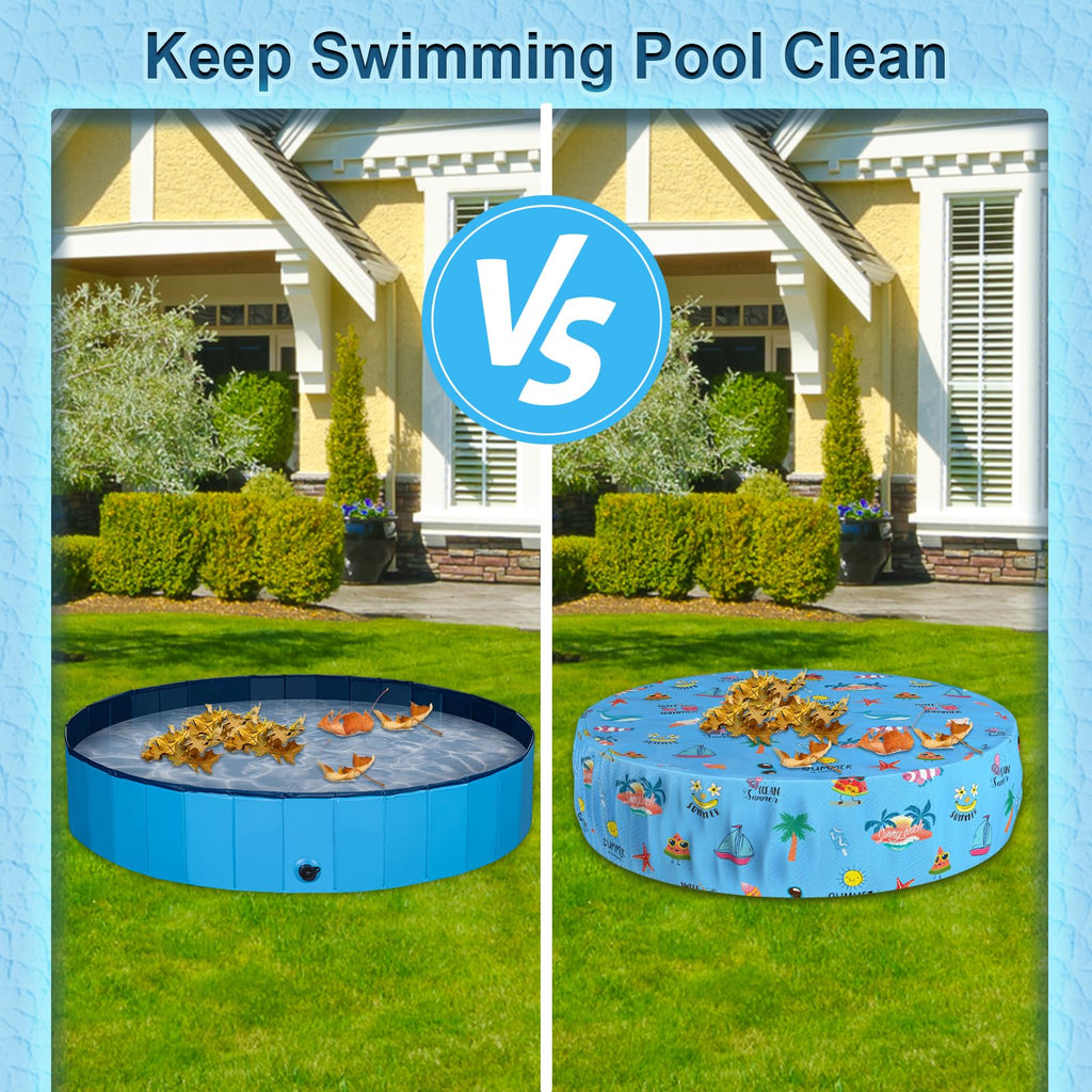 Docuwee Round Pool Cover 48", Foldable Kiddie Solar Cover Fit Dog Swimming Pool, Pets Kids Bath Tub, Anti-UV Dustproof Safety Pool Covers with Summer Beach Patterns