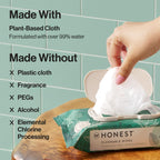 The Honest Company Flushable Wipes for Sensitive Skin, Hypoallergenic, Fragrance-Free, Tropical Leaves Design, 336 Count (4 Packs of 84)