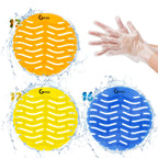 GENZO 50 Pack Urinal Screen Deodorizer, Anti-Splash & Long-Lasting Fragrance Urinal Cakes with Gloves, 17 Yellow, 17 Orange and 16 Blue Urinal Pads Fits to All Toilets