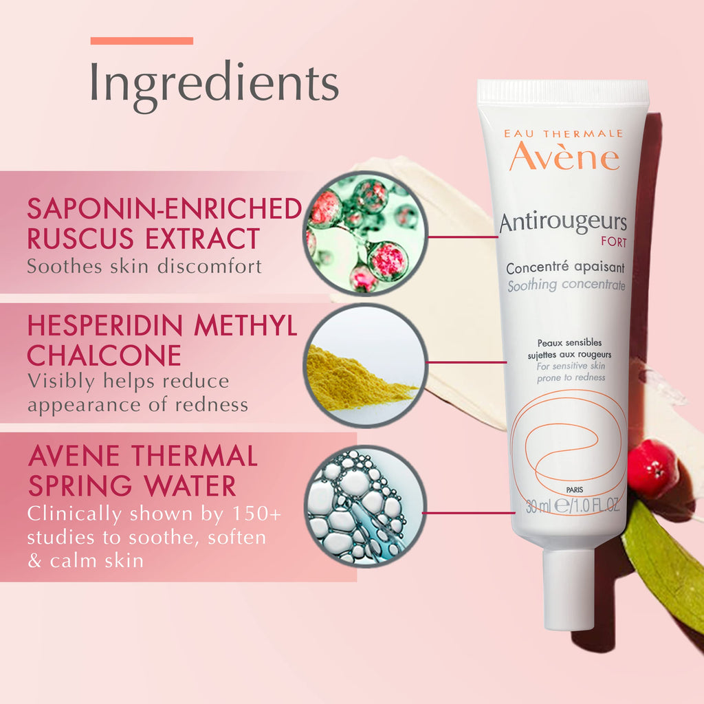 Avène Antirougeurs FORT Soothing Concentrate Calming Redness Cream 1.01 Fl Oz, unscented