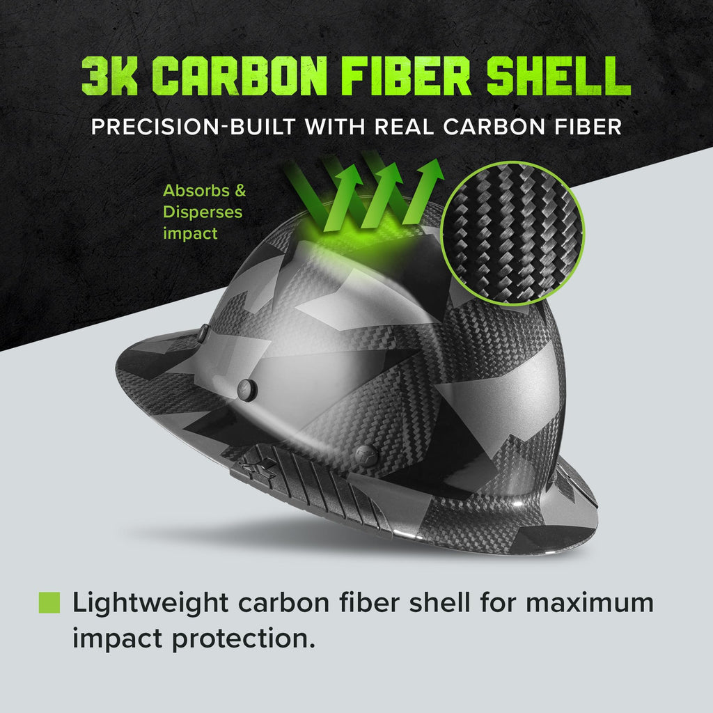 Lift Dax Carbon Fiber Full Brim Hard Hat/Safety Helmet, Black Camo