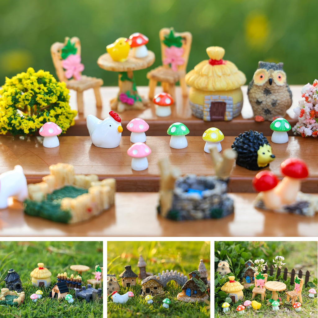 HIYZI 60 PCS Mini Fairy Garden Accessories Kit Miniature House Decor