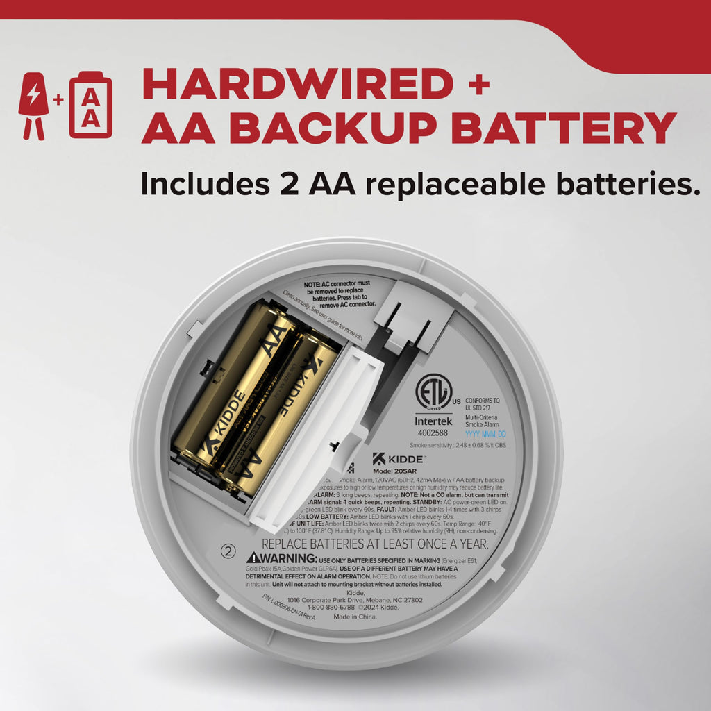Kidde Smoke Detector, Hardwired with AA Battery Backup, Interconnectable, LED Warning Lights, 85 dB Alarm, 5-inches, 20SAR, 1 Pack