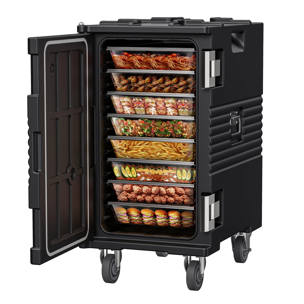 CAMMOO 127QT Non-Electrical Catering Food Warmers with Casters, 304 Stainless Steel Latch & Door Shaft, Insulated Food Carrier for 8 Full-Size Pans(NOT Included), Food Warmer Hot Boxes for Catering