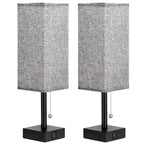 aooshine Bedside Table Lamps Set of 2 - Gray Bedroom Lamps with 3 Color Temperatures (3000K/5000K/4000K), Square Nightstand Light with USB C + A Charging Ports, Pull Chain Small Night Light
