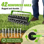 Failenfeivp Rolling Lawn Aerator Tool Heavy Duty Manual Push Aerator Lawn Tool with 42 Spikes Lawn Aerator Spike Tool for Maintaining Garden Yard Soil Health(Green,70IN)