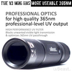 uvBeast New V3 365nm MINI - Black Light UV Flashlight – High Definition Pure Ultraviolet - Professional Grade High Power Upgraded 5 Core UV LED – USA Stock